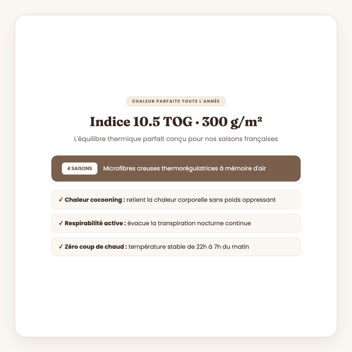 Indice 10.5 TOG Chaleur 4 Saisons régulation thermique